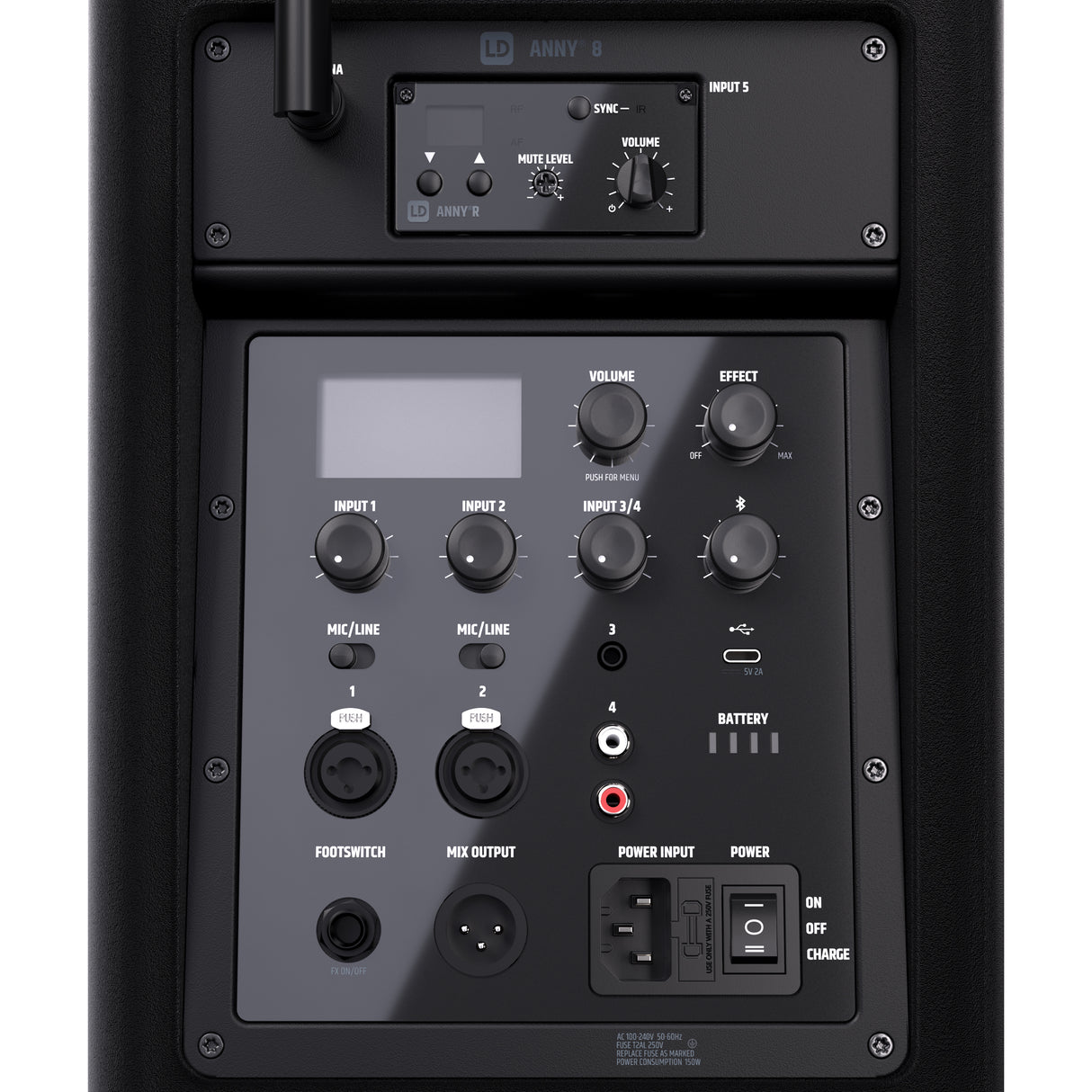 LD Systems ANNY® 8 BPH B5 - Portabel batteridriven Bluetooth® PA-högtalare med mixer och 1x headsetmikrofon (inkl. bodypack), Stage Black