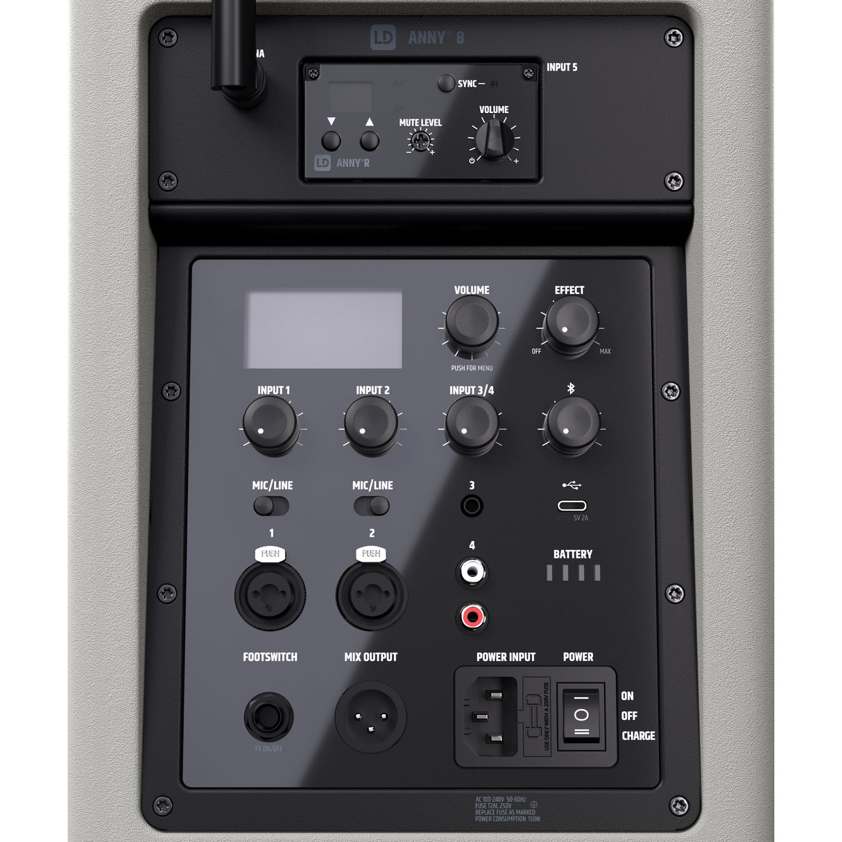 LD Systems ANNY® 8 BPH B8 G - Portabel batteridriven Bluetooth® PA-högtalare med mixer och 1x headsetmikrofon (inkl. bodypack), Urban Grey