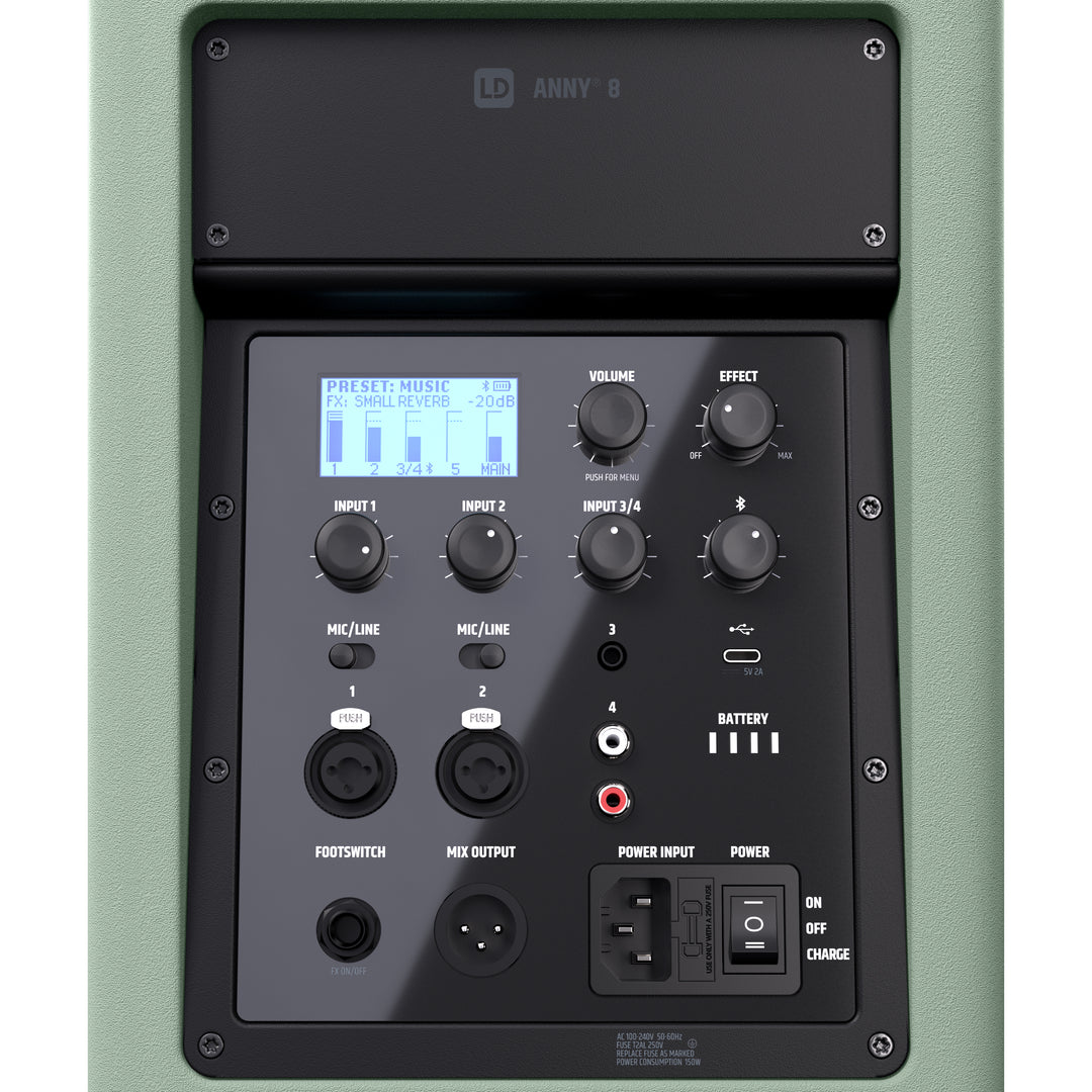 LD Systems ANNY® 8 GN - Portabel batteridriven Bluetooth® PA-högtalare med mixer, Adventure Green