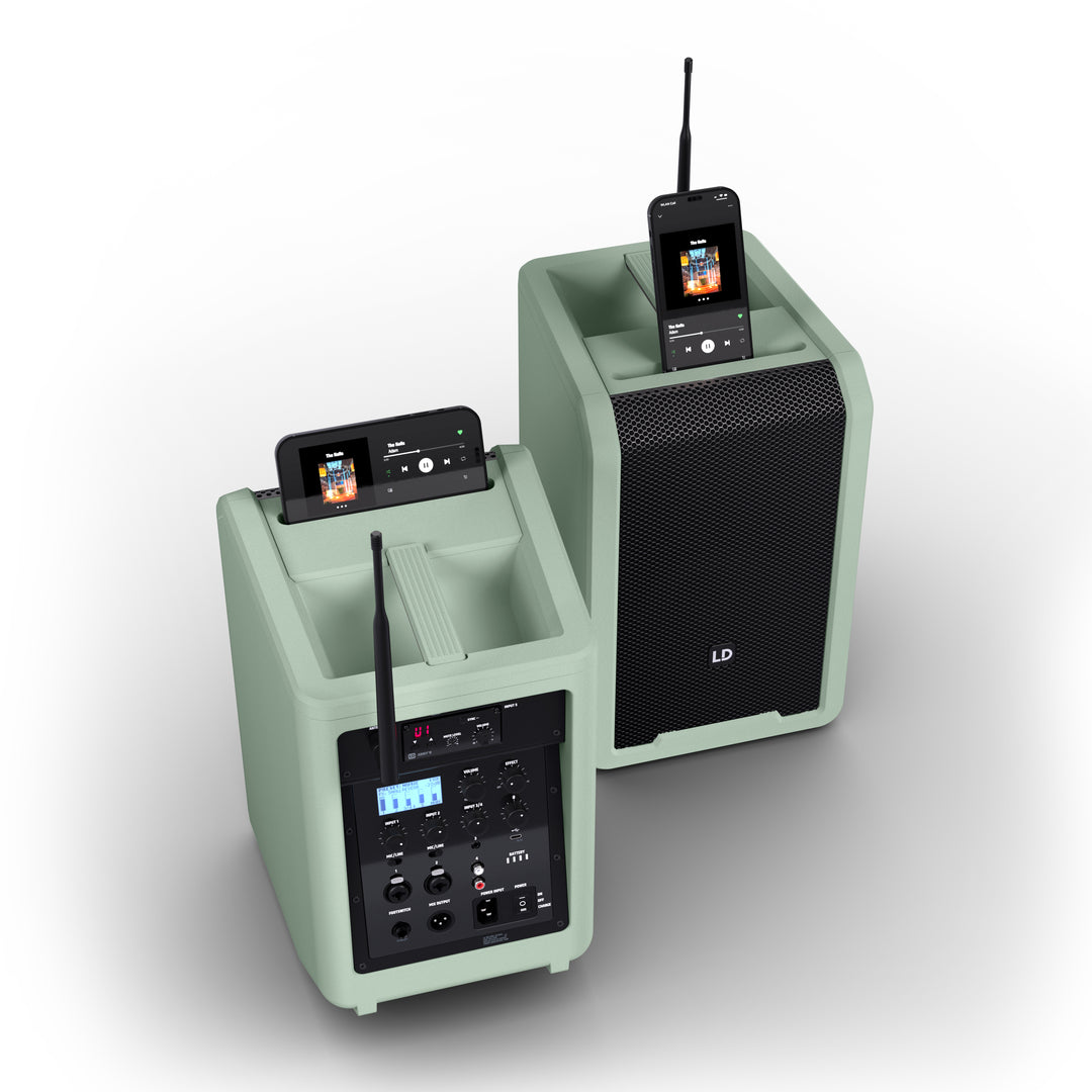 LD Systems ANNY® 8 HHD B6 GN - Portabel batteridriven Bluetooth® PA-högtalare med mixer och 1x trådlös handhållen mikrofon, Adventure Green
