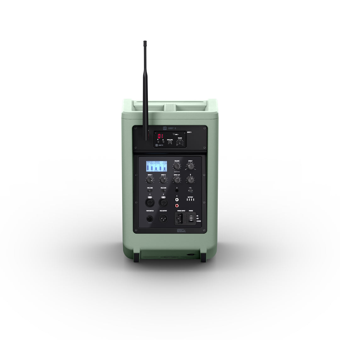 LD Systems ANNY® 8 HHD B6 GN - Portabel batteridriven Bluetooth® PA-högtalare med mixer och 1x trådlös handhållen mikrofon, Adventure Green