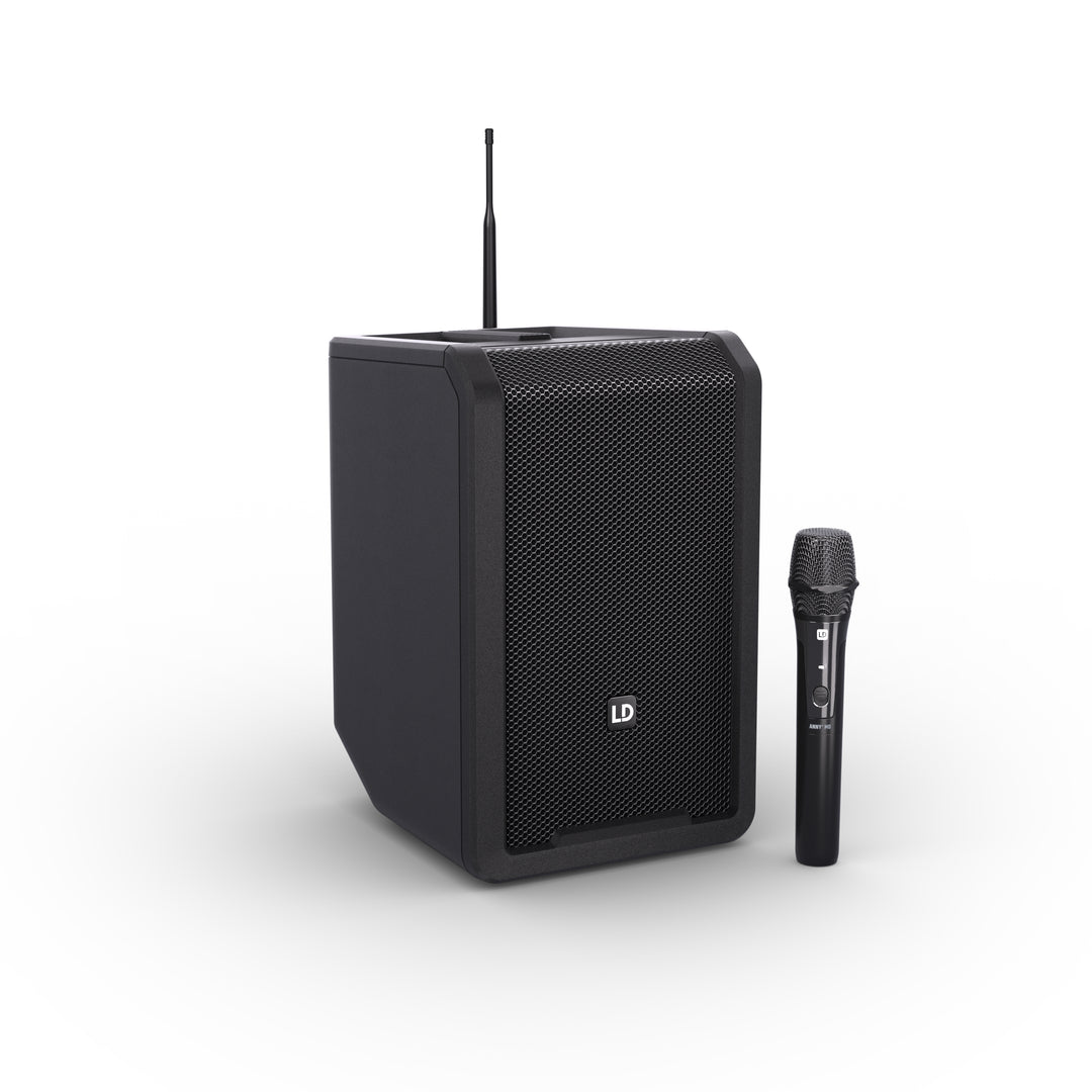 LD Systems ANNY® 8 HHD B8 - Portabel batteridriven Bluetooth® PA-högtalare med mixer och 1 x trådlös handhållen mikrofon, Stage Black