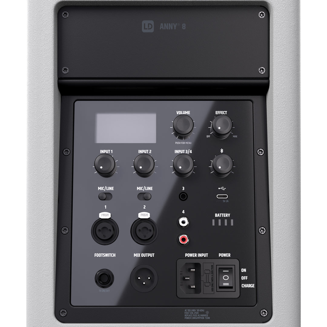 LD Systems ANNY® 8 W - Portabel batteridriven Bluetooth® PA-högtalare med mixer, ren vit