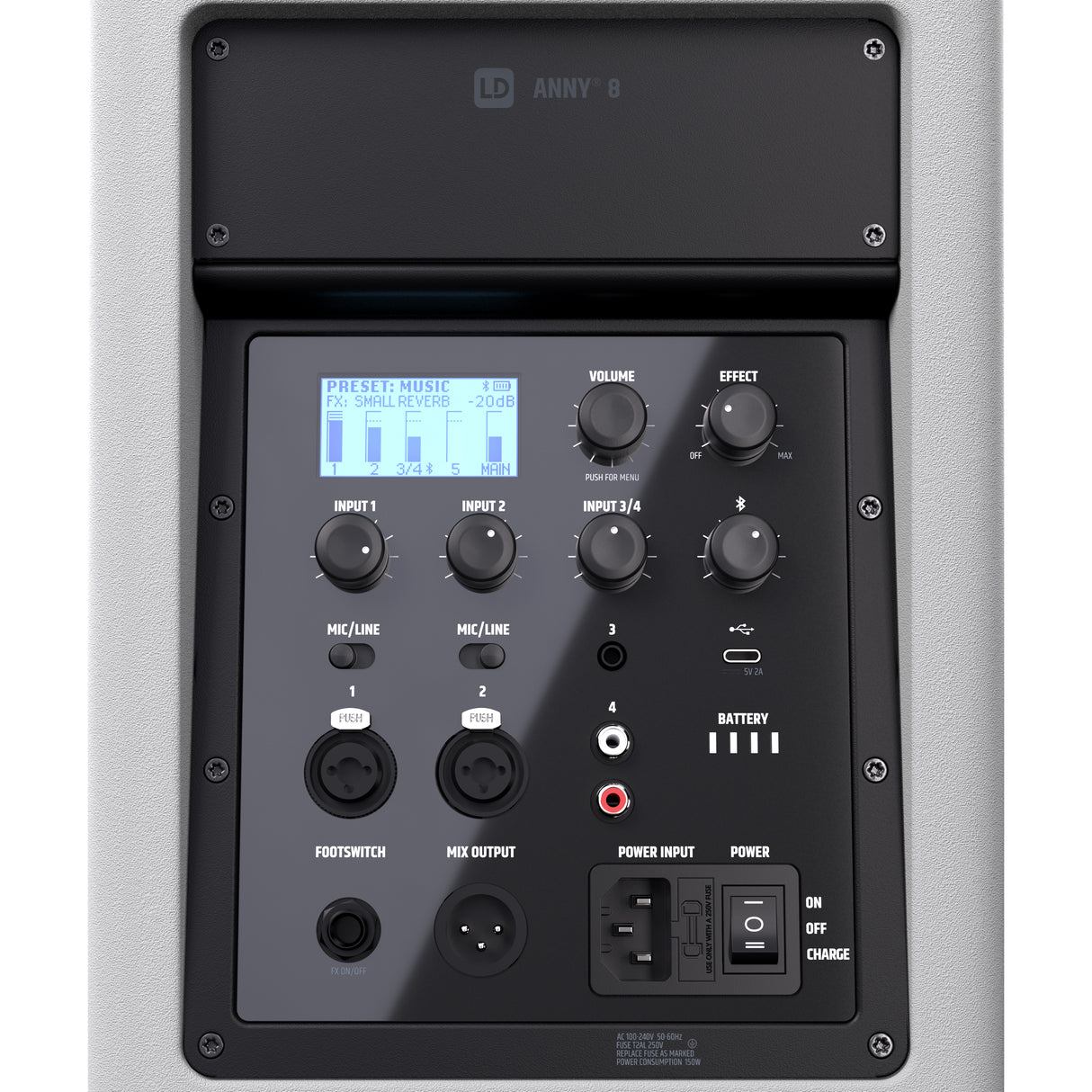LD Systems ANNY® 8 W - Portabel batteridriven Bluetooth® PA-högtalare med mixer, ren vit