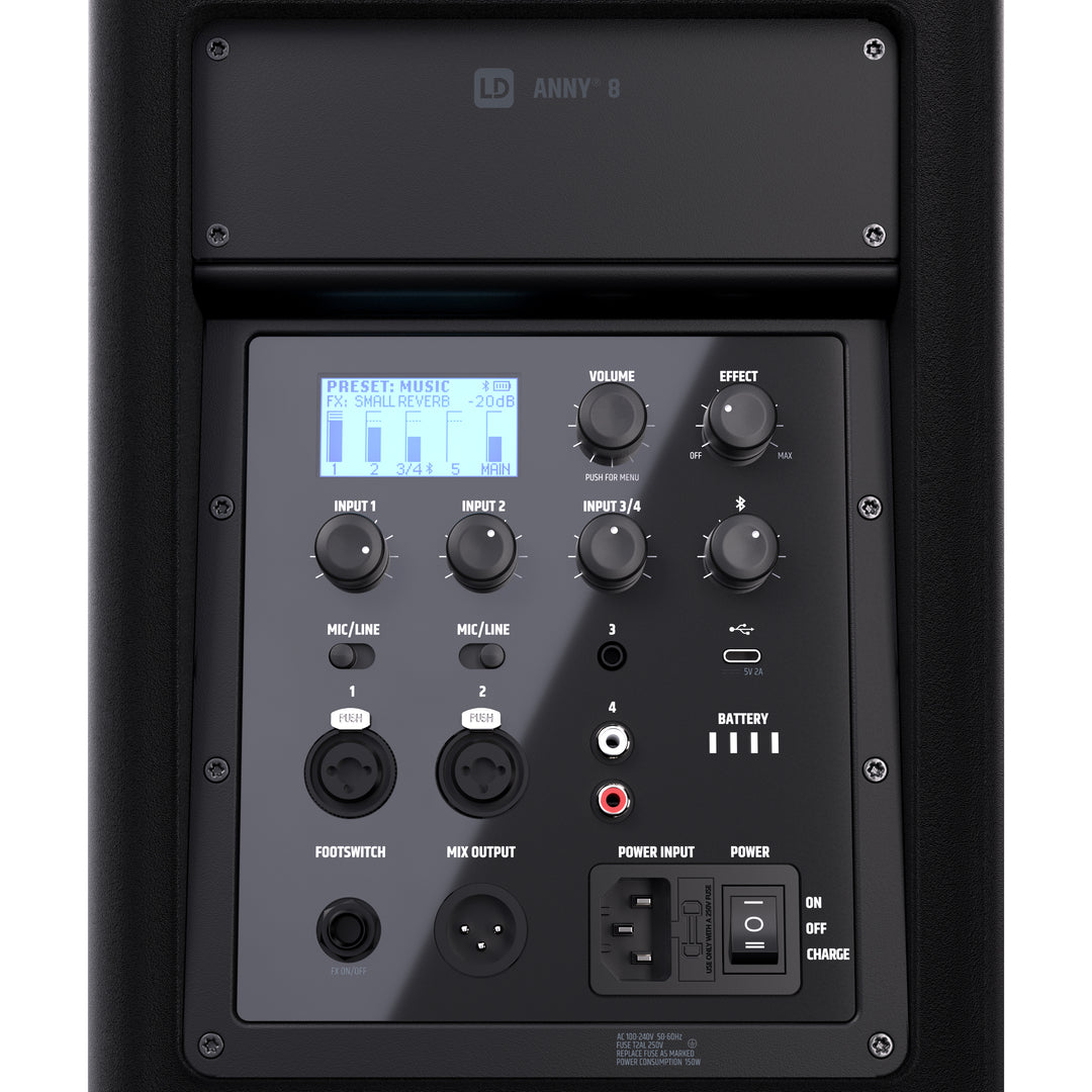 LD Systems ANNY® 8 - Portabel batteridriven Bluetooth® PA-högtalare med mixer, Stage Black