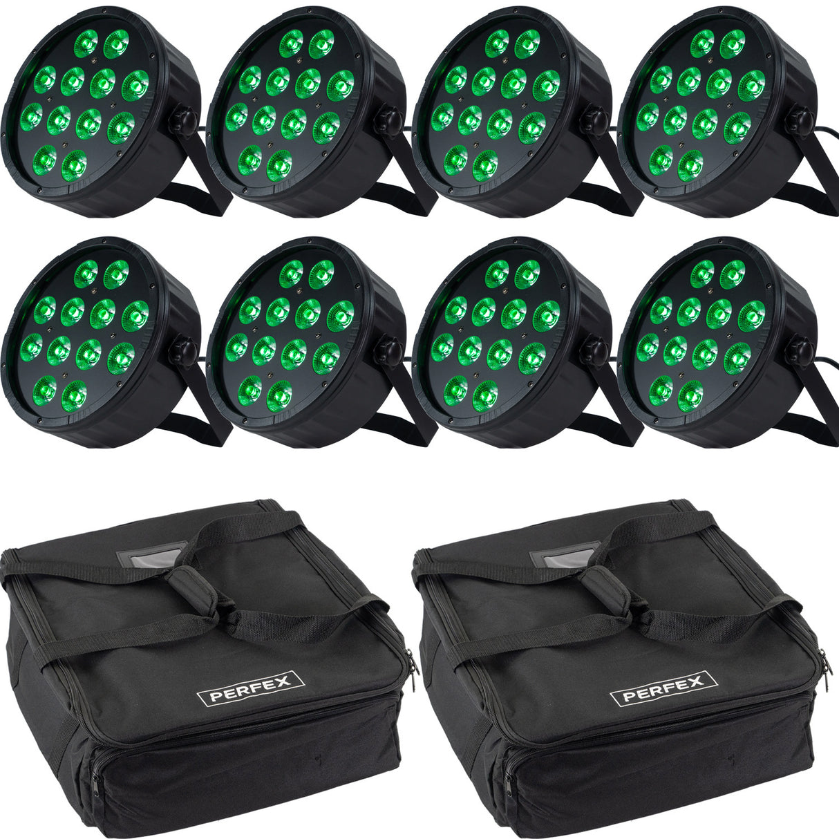 Marconi Polaris 12x12W RGBW Parlampe 8 st. Paket med väska