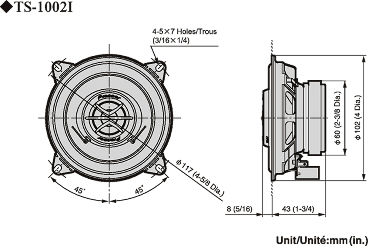 Pioneer TS-1002i bilhögtalarset (10 cm, 4")