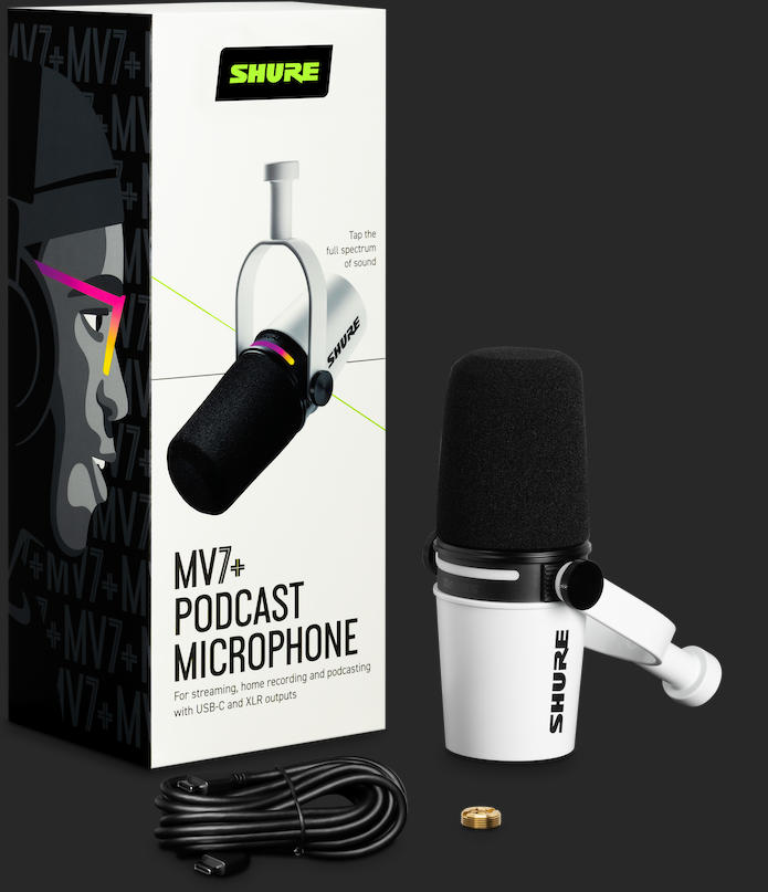 Shure MV7+ Podcast-mikrofon (vit)