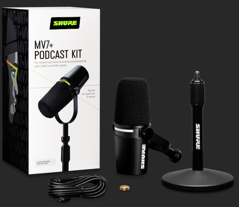 Shure MV7+ Podcast-mikrofon med stativ