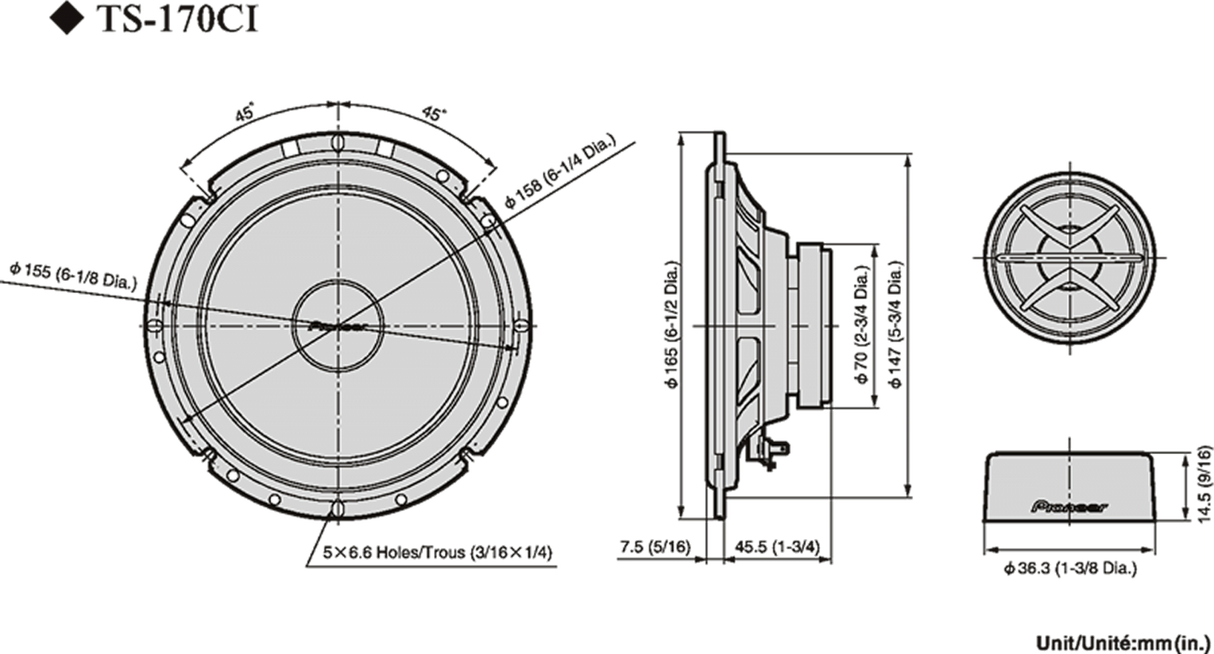 Pioneer TS-170Ci bilhögtalare (17 cm, 6,5")