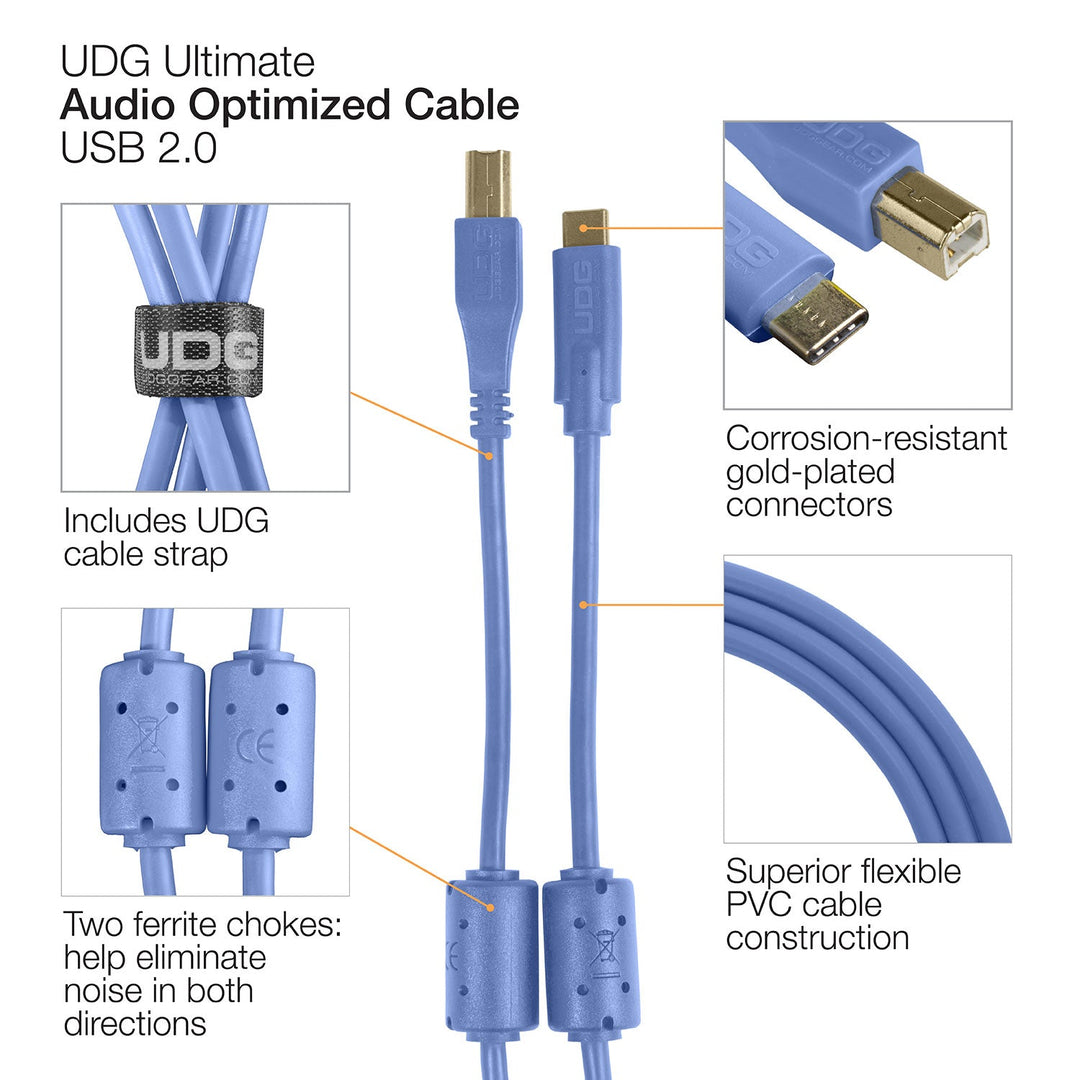 UDG Ultimate audio Kabel USB 2.0 C-B Blå Rak 1,5m