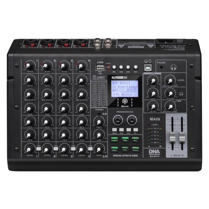 DNA MIX-EFF 6 analog mixer med 6 kanaler, Bluetooth, USB och DSP