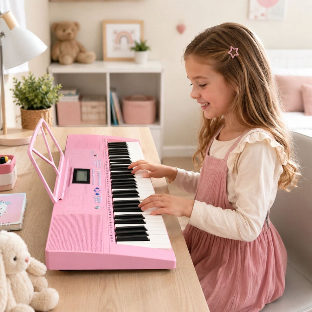 SUPRIMO Keyboards 61 Tangenter Pink med Mikrofoner og Nodestativ