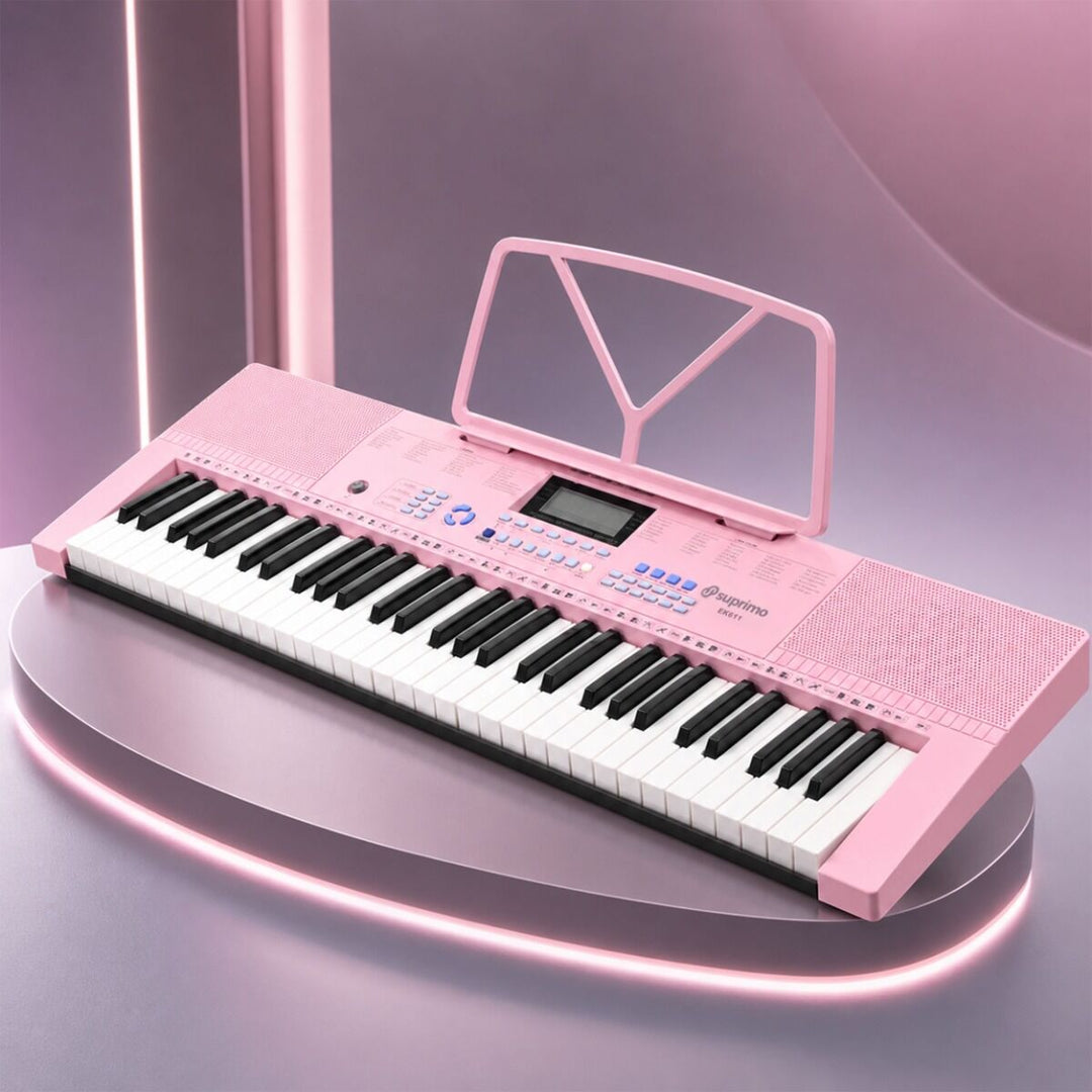 SUPRIMO Keyboards 61 Tangenter Pink med Mikrofoner og Nodestativ