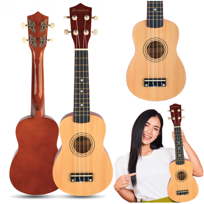 Sopran ukulele; naturligt trä