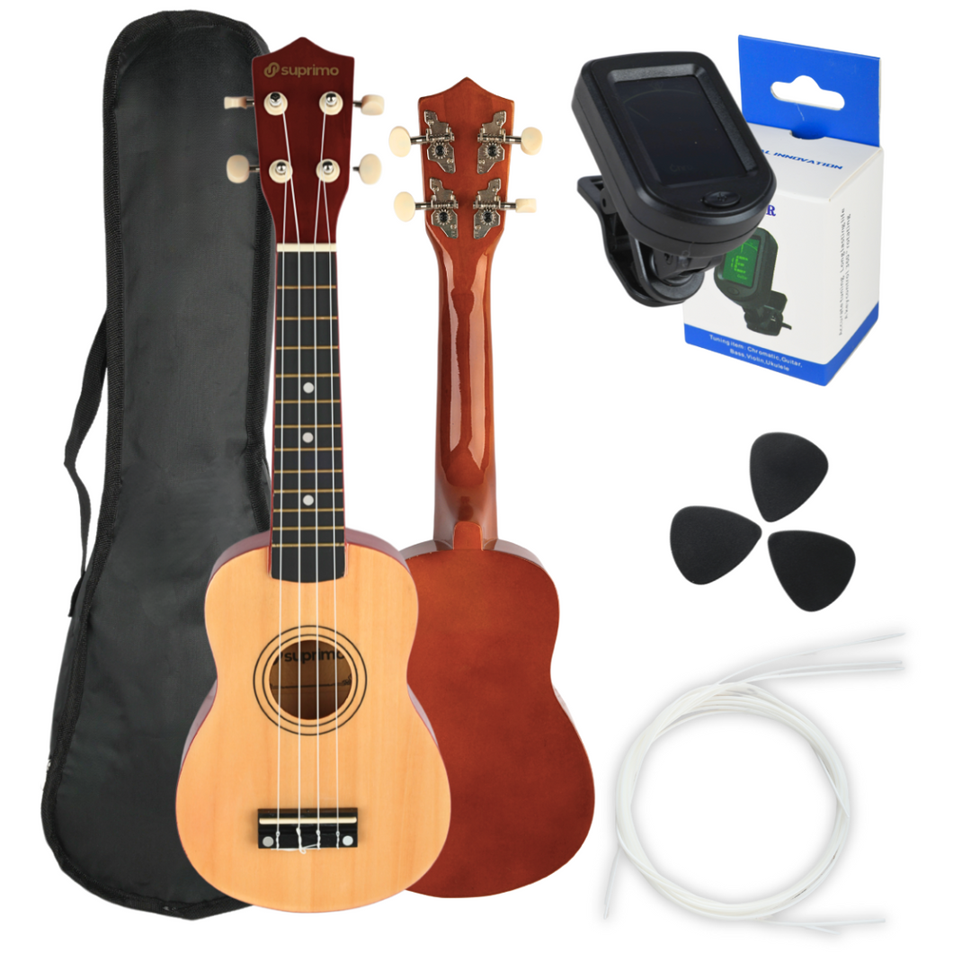 Ukuleleset med Fodral, Tuner och Tillbehör, Naturträ