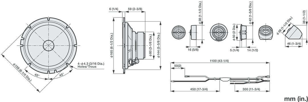Pioneer TS-A1601C 2-vägs komponentsystem (350W, 16,5 cm)
