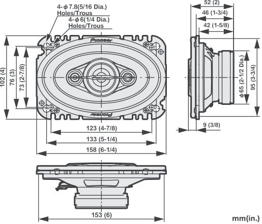 Pioneer TS-A4671F bilhögtalare (210W, 4"x6")