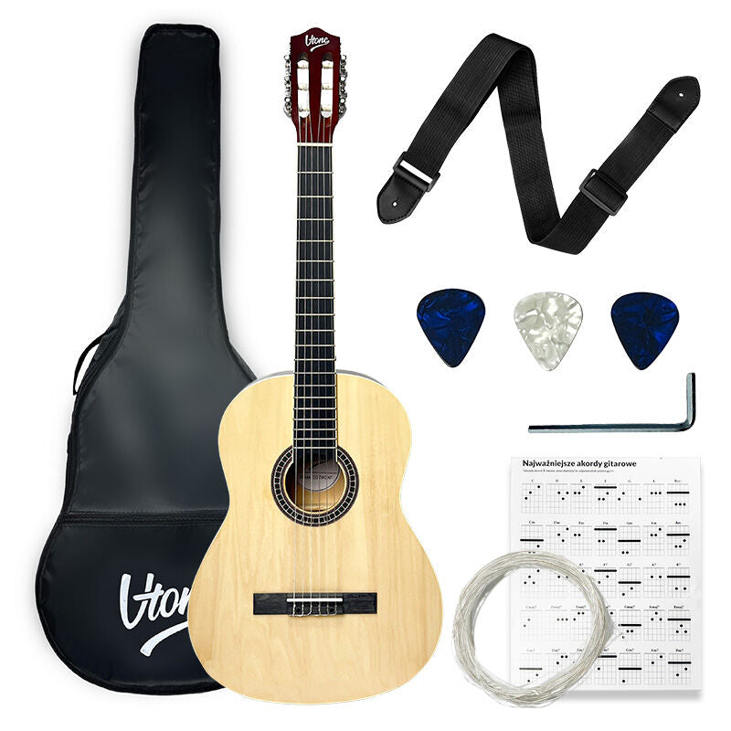 V-Tone CG TWO NT Klassisk Gitarrer 4/4 Startpaket i natur med väska & tillbehör