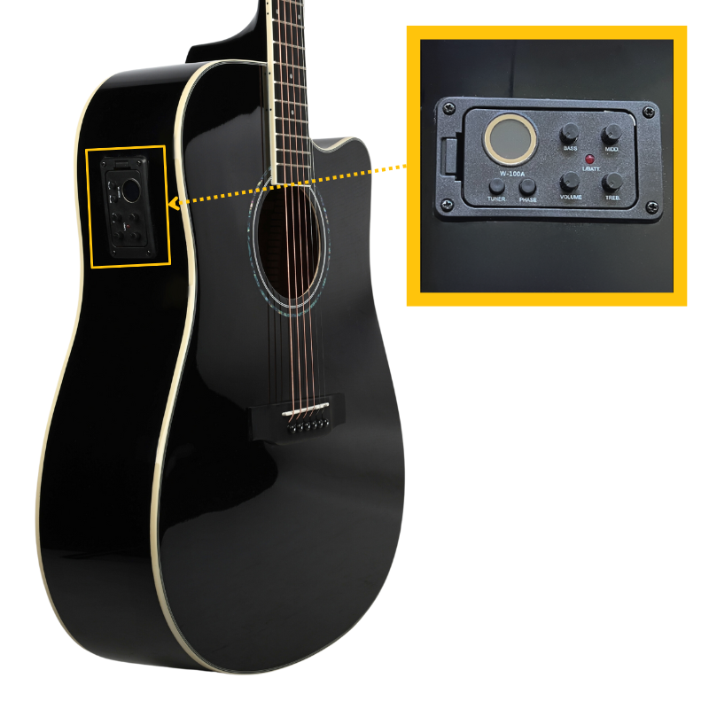 V-TONE VEAG1 CE BK elektro-akustisk gitarr 4/4 dreadnought cutaway svart