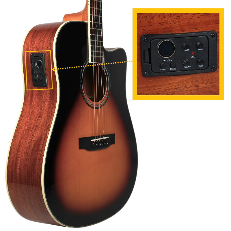 V-TONE VEAG1 CE VS elektro-akustisk gitarr 4/4 dreadnought cutaway sunburst