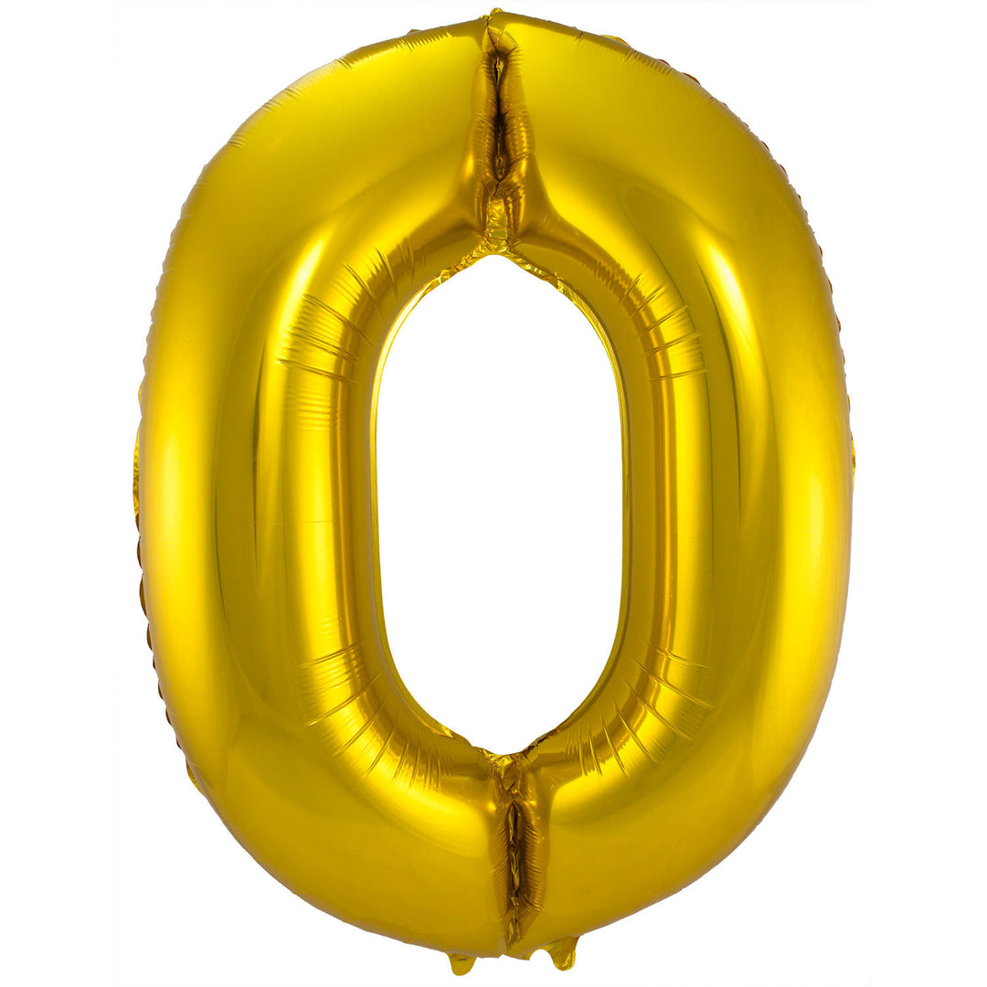 0 formad nummerfolieballong (guld, 86 cm)