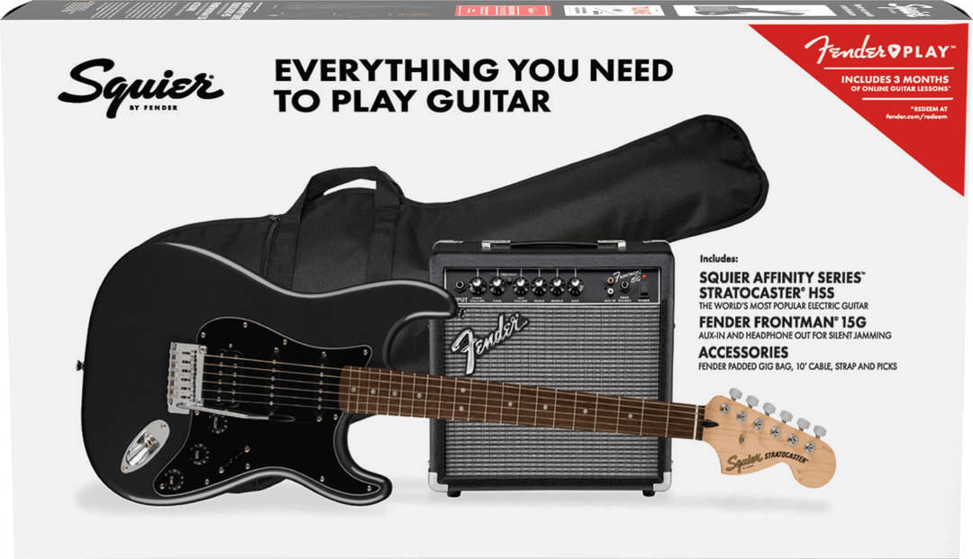 Fender Stratocaster El-gitarr Startpaket (Frost Metallic)