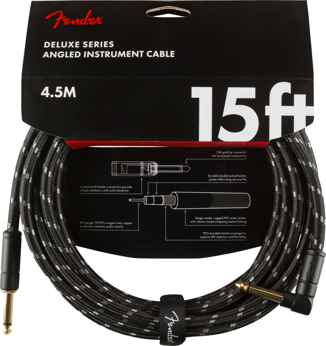 Fender Deluxe gitarrkabel vinkelplugg ( Black tweed, 4,5 m)