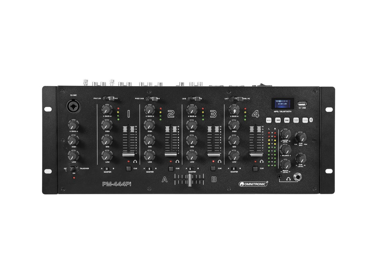 OMNITRONIC PM-444Pi 4-channel DJ Mixer with Player & USB Interface