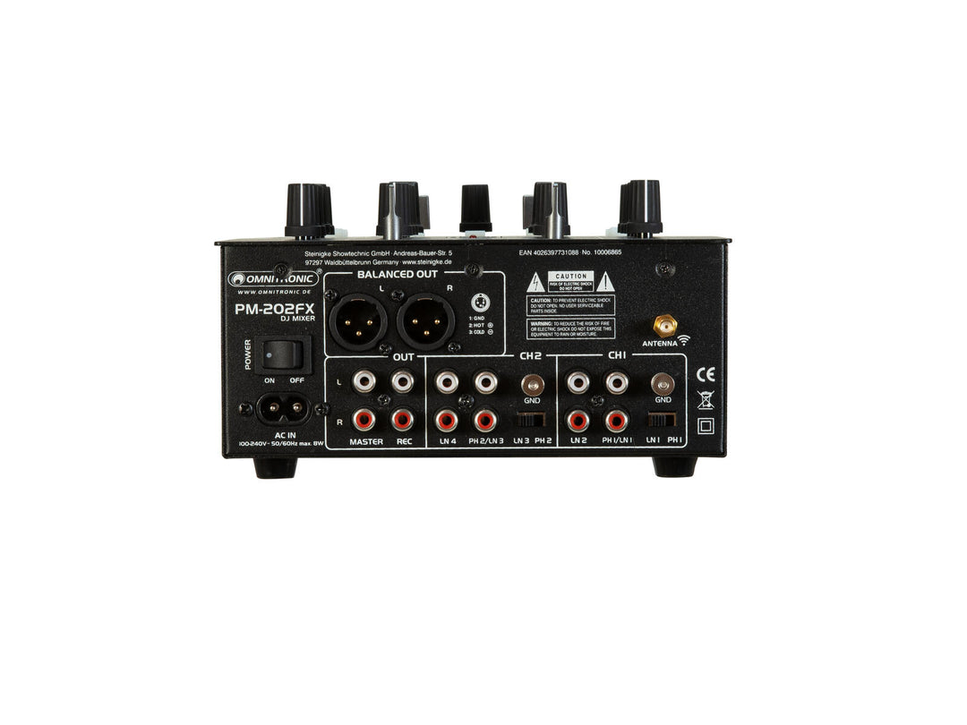 OMNITRONIC PM-202FX 2-Channel DJ Mixer med Filter, FX og Bluetooth