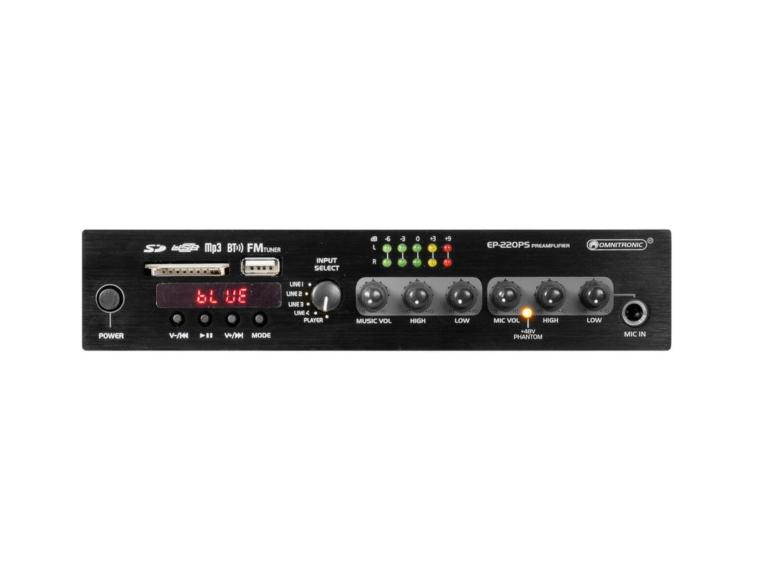 OMNITRONIC EP-220PS Förförstärkare med MP3-spelare, Bluetooth och FM-radio 9.5"
