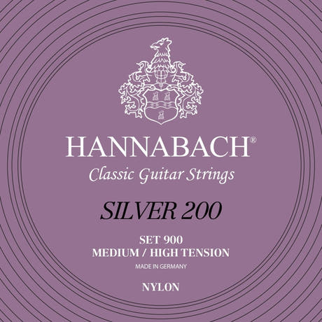 Hannabach strängar för klassisk Gitarrer serie 900 medel/hög spänning Silver 200 - set medel hög (900MHT)