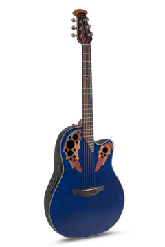 Ovation elakustisk Gitarrer Celebrity Elite Plus Mid Cutaway - Blå transparent quiltad (CE44P-8TQ-G)