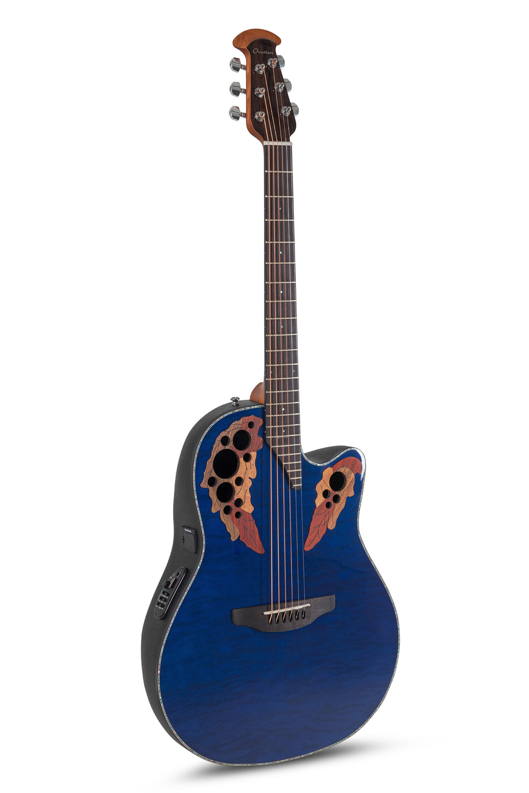 Ovation elakustisk Gitarrer Celebrity Elite Plus Mid Cutaway - Blå transparent quiltad (CE44P-8TQ-G)