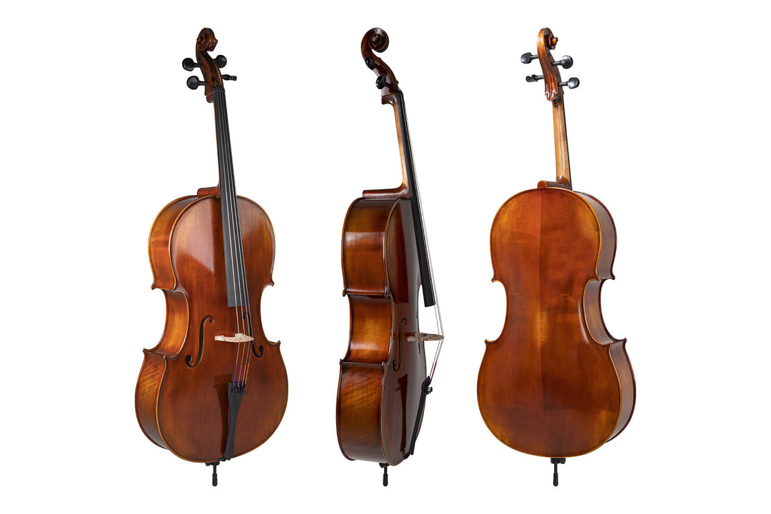 GEWA Cellos Allegro Antique - 1/2 (Justerad med Wittner-stämhållare med finstämmare inkl. väska, kolfiberstråke, Larsen Aurora-strängar)