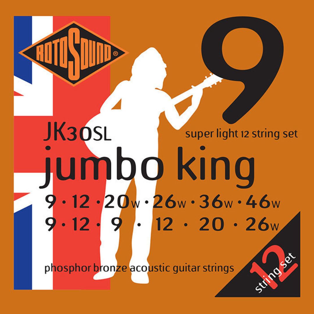 Rotosound strängar för akustiska Gitarrer Jumbo King - set 12-strängat Super Light 9-46 (JK30SL)