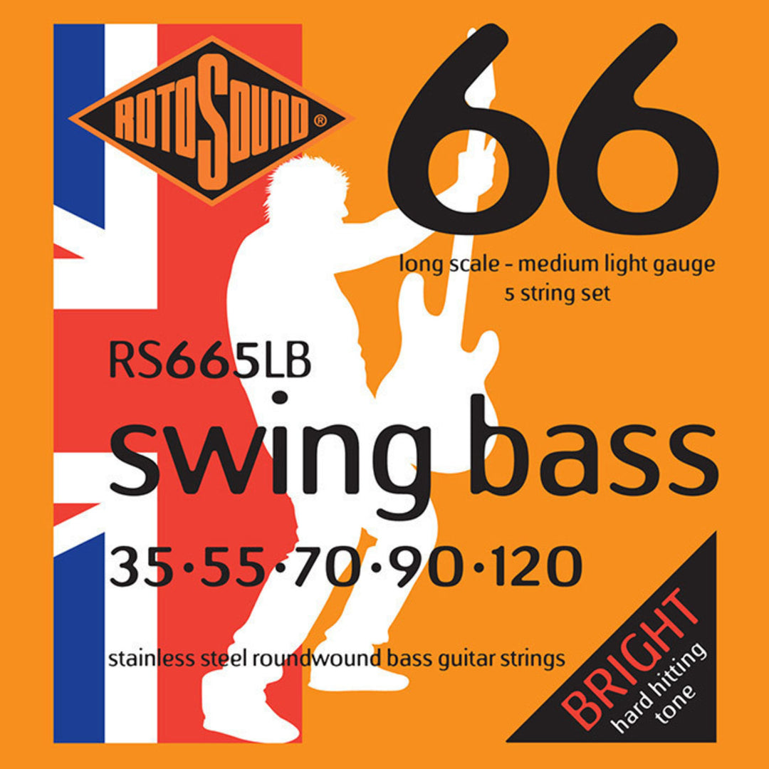 Rotosound elbassträngar Swing Bass 66 - set för 5-strängad rostfritt stål Medium-Light 35-120 (RS665LB)