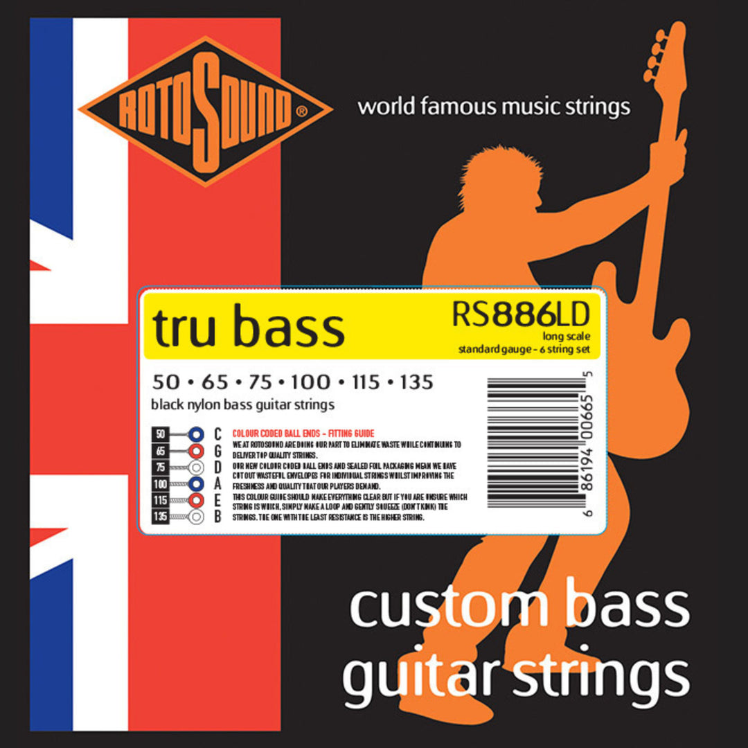 Rotosound elbassträngar Tru Bass 88 - Set 6-strängad Long 50-135, Long scale: mensurlängd (34"/860mm) - till medium (32"/810mm) (RS886LD)