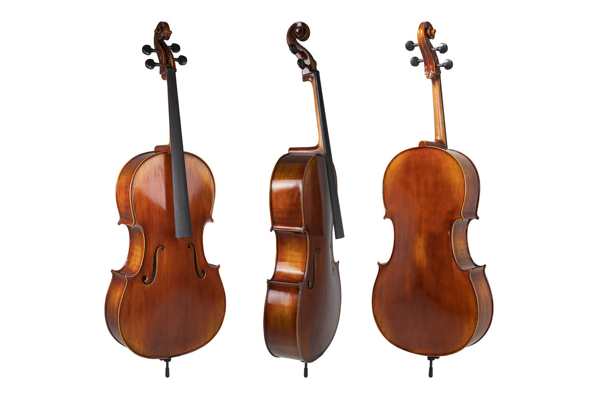 GEWA Cellos Allegro Antique - 7/8 (Justerad med Wittner stränghållare med finstämmare inkl. väska, kolfiberstråke, Larsen Aurora-strängar)