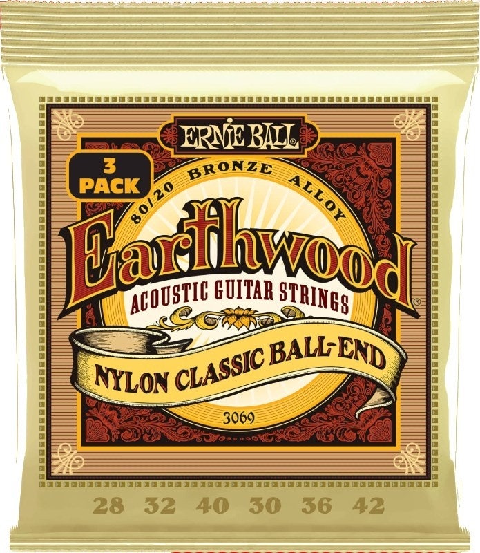 Ernie Ball 3069 Folk Nylon Clear & Gold ball end-strängar 3-P