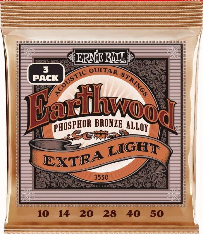Ernie Ball 3550 Earthwood PSB Extra Light 3-pack