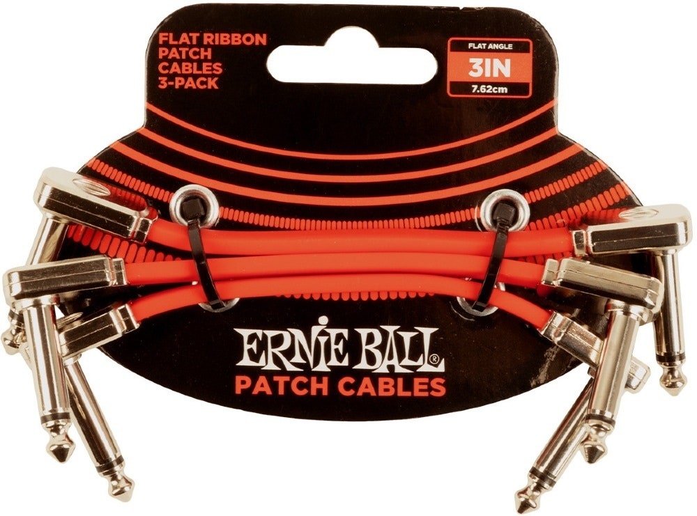 Ernie Ball-6401 platt patchkabel 7,5cm, Röd. 3-pack