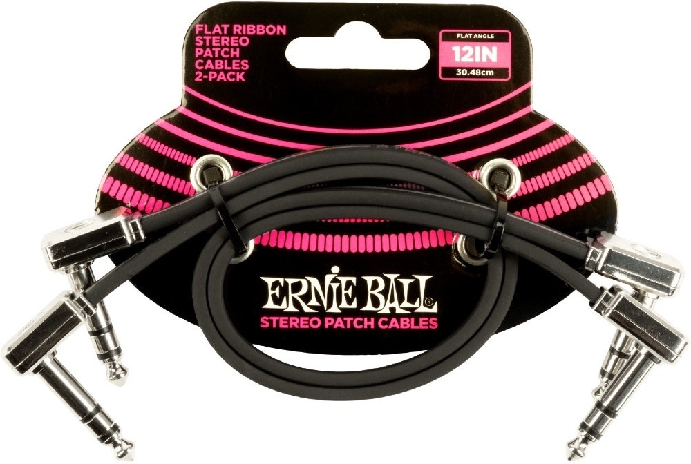Ernie Ball-6405 Stereo (TRS) Flat Patch Cable, 30 cm. 2-Pack