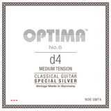 Optima No. 6 D4 klassisk gitarrsträng, försilvrad, medium tension