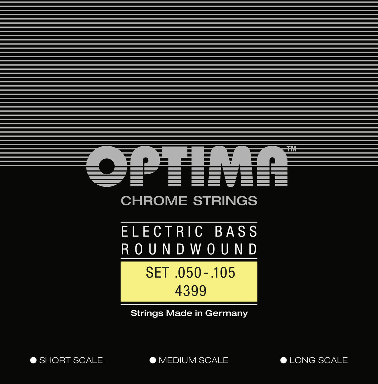 Optima E-bassträngar Chrome Strings rundspunna lång skala - Set 4-string medium (4399M)