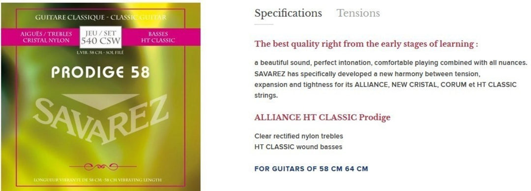 Savarez Strängar för klassisk gitarr Prodige 38 Children's Guitar - 3/4-7/8 Nylon Gw (540CSW)