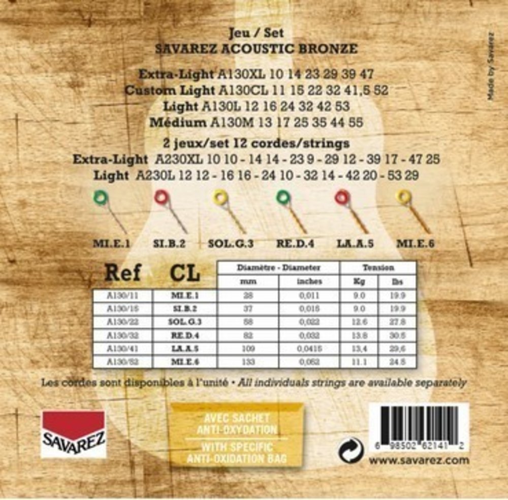 Savarez A130CL Bronze western-gitarrsträngar, custom light .011 till .052