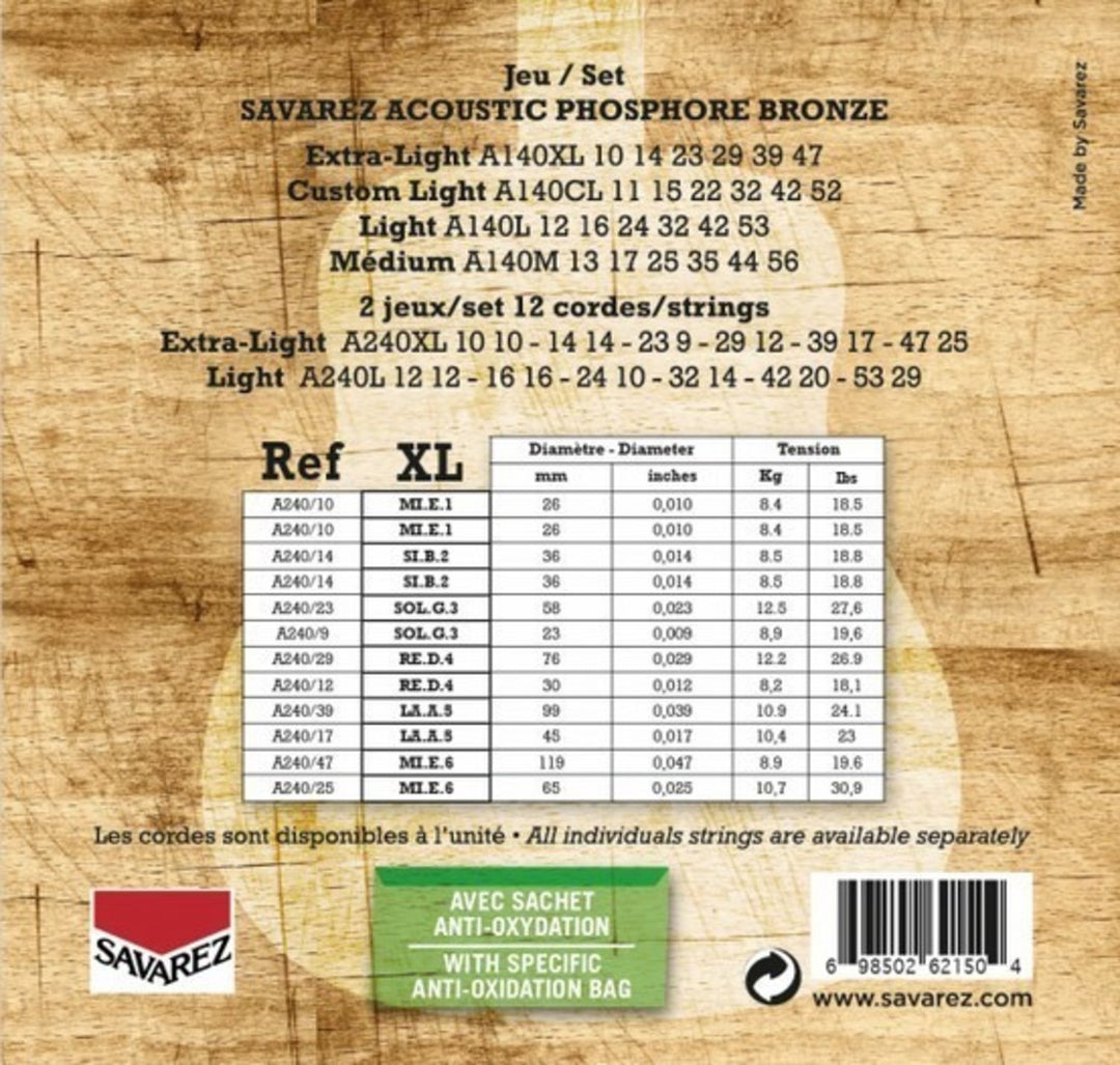 Savarez strängar för akustiska Gitarrer Acoustic - 12.str. Ex-Light .010 (A240XL)