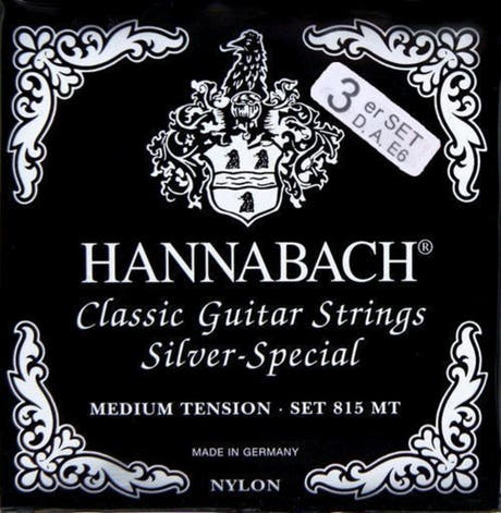 Hannabach strängar för klassisk gitarr serie 815 Medium tension Silver special - set med 3 bassträngar (8157MT)