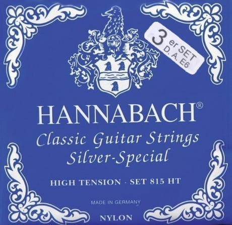 Hannabach strängar för klassisk gitarr serie 815 High tension Silver special - set med 3 bassträngar (8157HT)